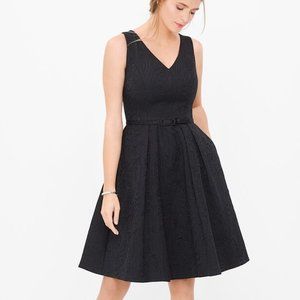WHBM V-Neck Black Jacquard Fit-And-Flare Dress